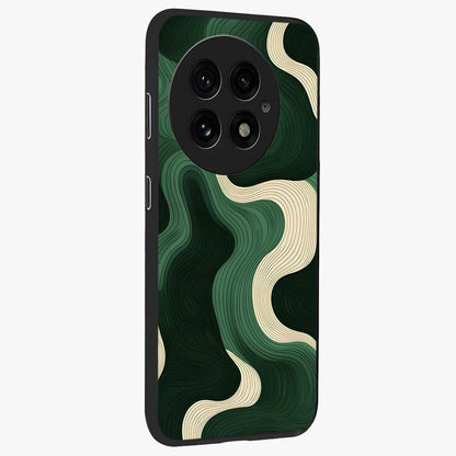 Organic Swirl Design Glass Case for 1+13 side perspective highlighting fluid textures and premium edges