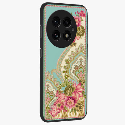 Ornate Mughal Floral Pattern Glass Case for 1+13 side perspective highlighting detailed ornamental textures and sleek build
