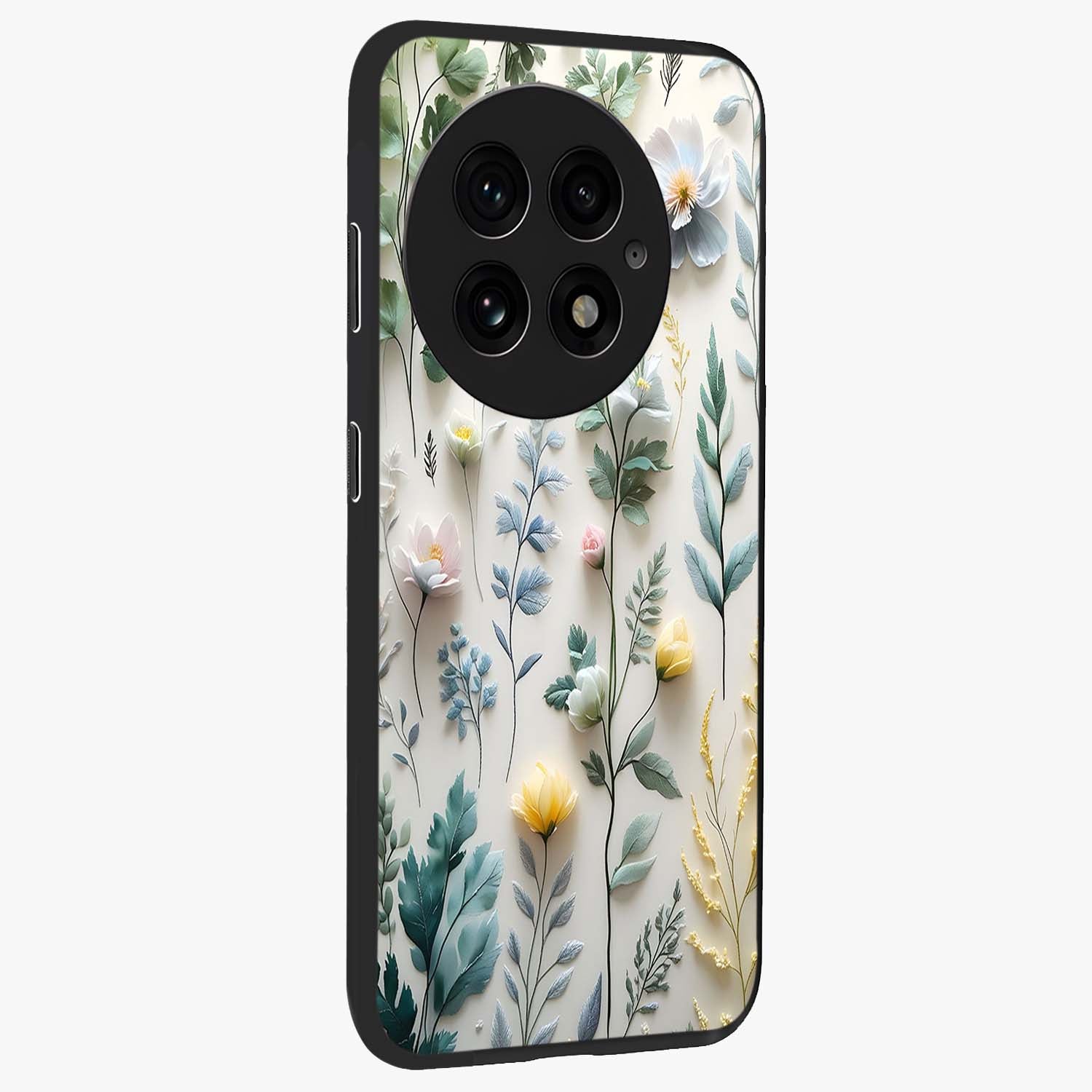 Pastel Garden Whispers Glass Case for 1+13 side perspective highlighting refined textures and smooth build