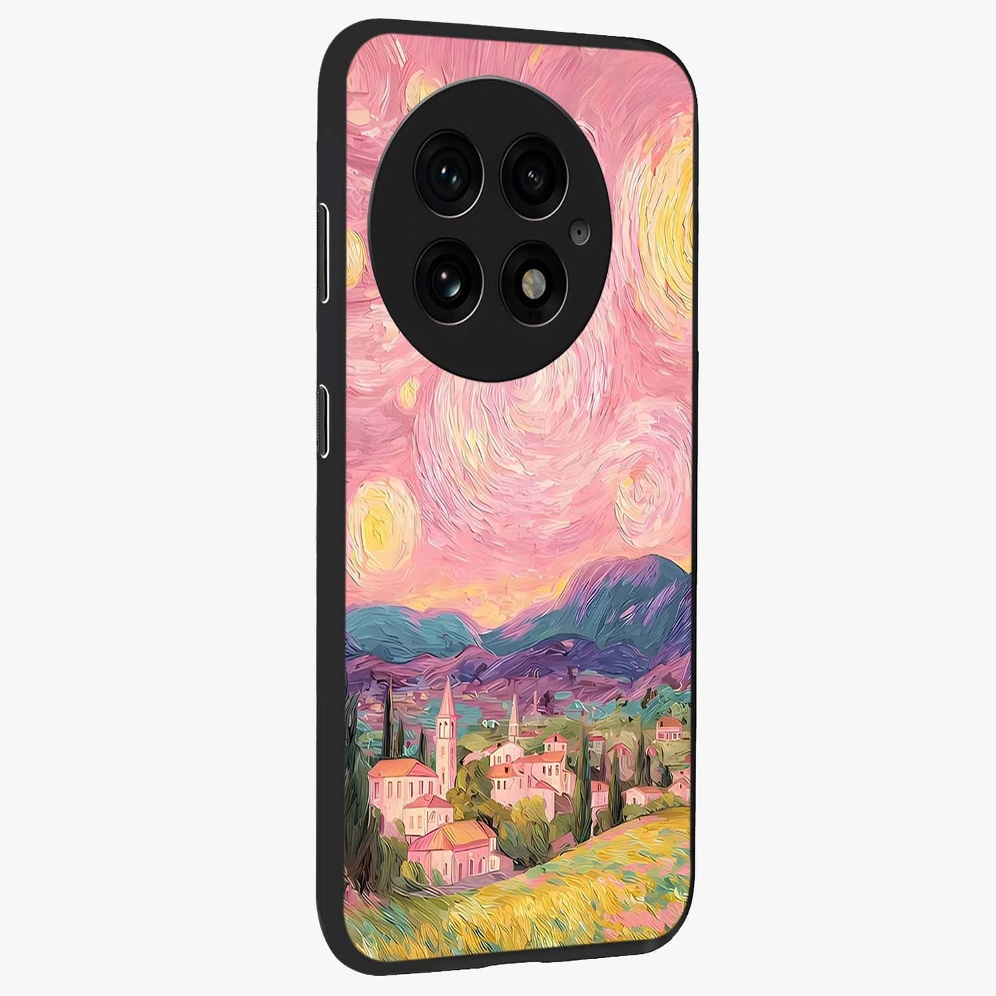 Pastel Starry Village Glass Case for 1+13 side perspective highlighting serene scenic textures and premium edges