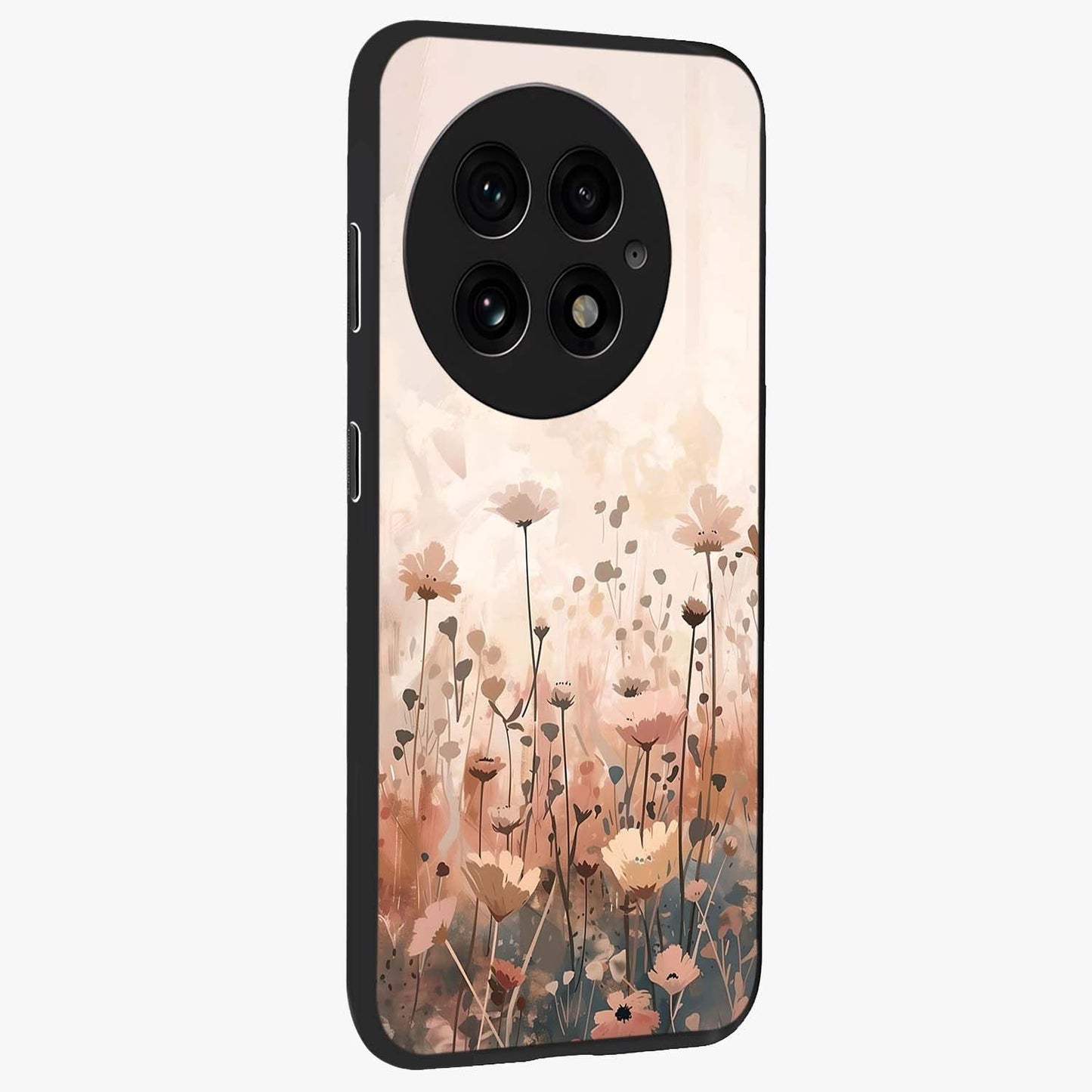 Pastel Wildflowers Glass Case for 1+13 side perspective highlighting vibrant bloom textures and smooth premium build