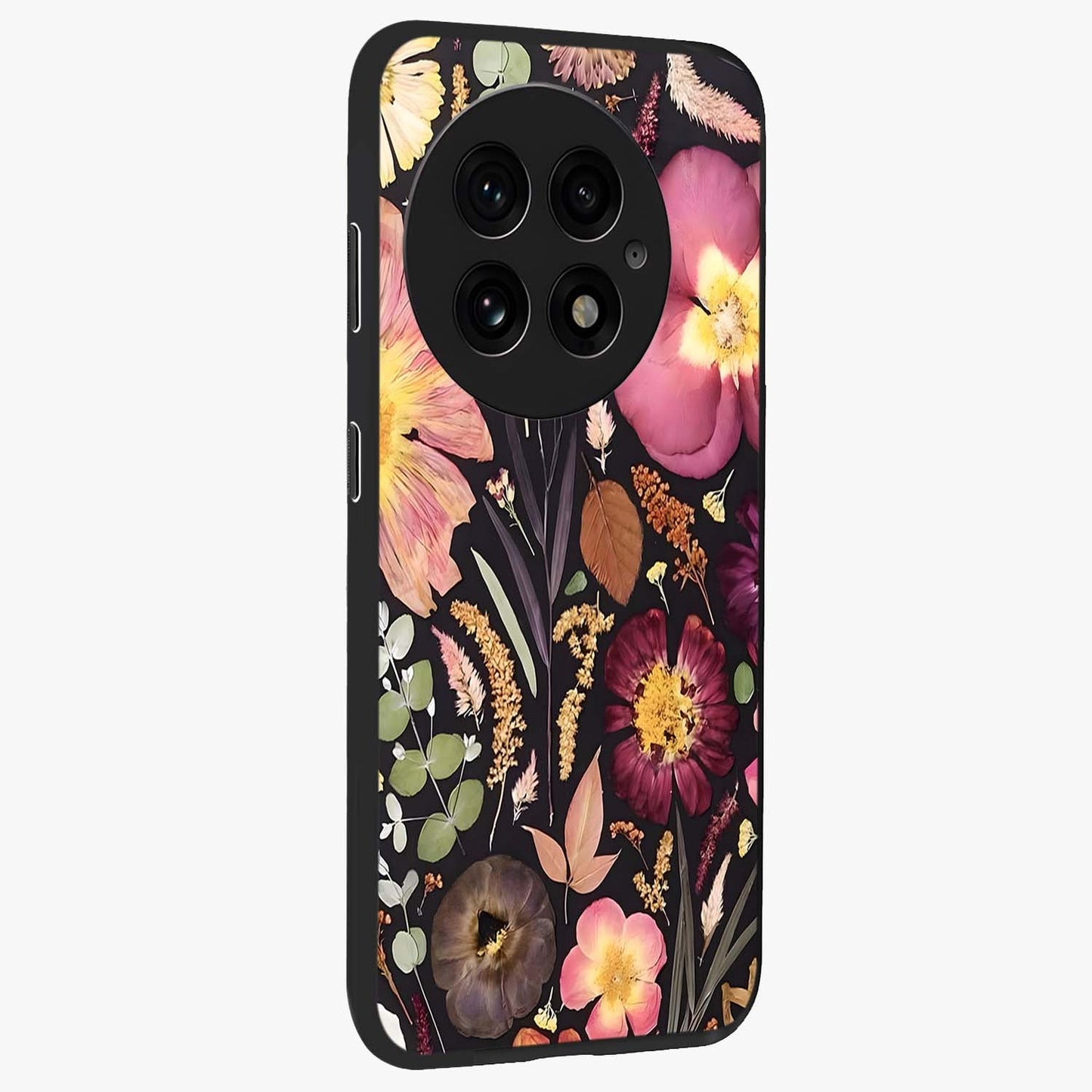 Petal Dream Tapestry Glass Case for 1+13 side perspective highlighting woven floral textures and sleek build