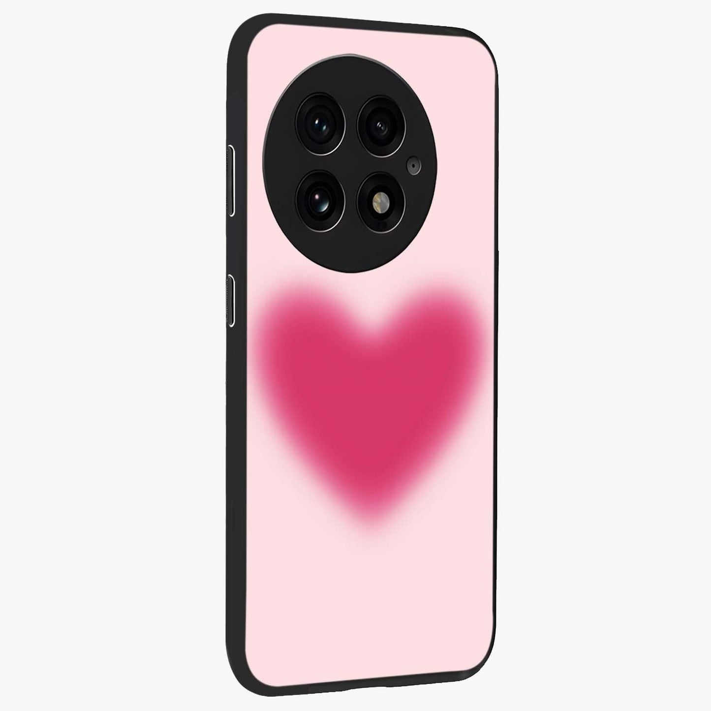Pink Aura Heart Glass Case for 1+13 side perspective highlighting smooth gradients and premium edges