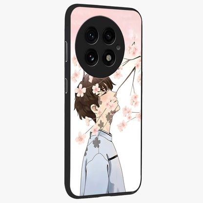 Pink Blossom Boy Glass Case for 1+13 side perspective highlighting delicate floral textures and sleek build