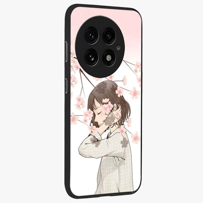 Pink Blossom Girl Glass Case for 1+13 side perspective highlighting elegant textures and premium edges