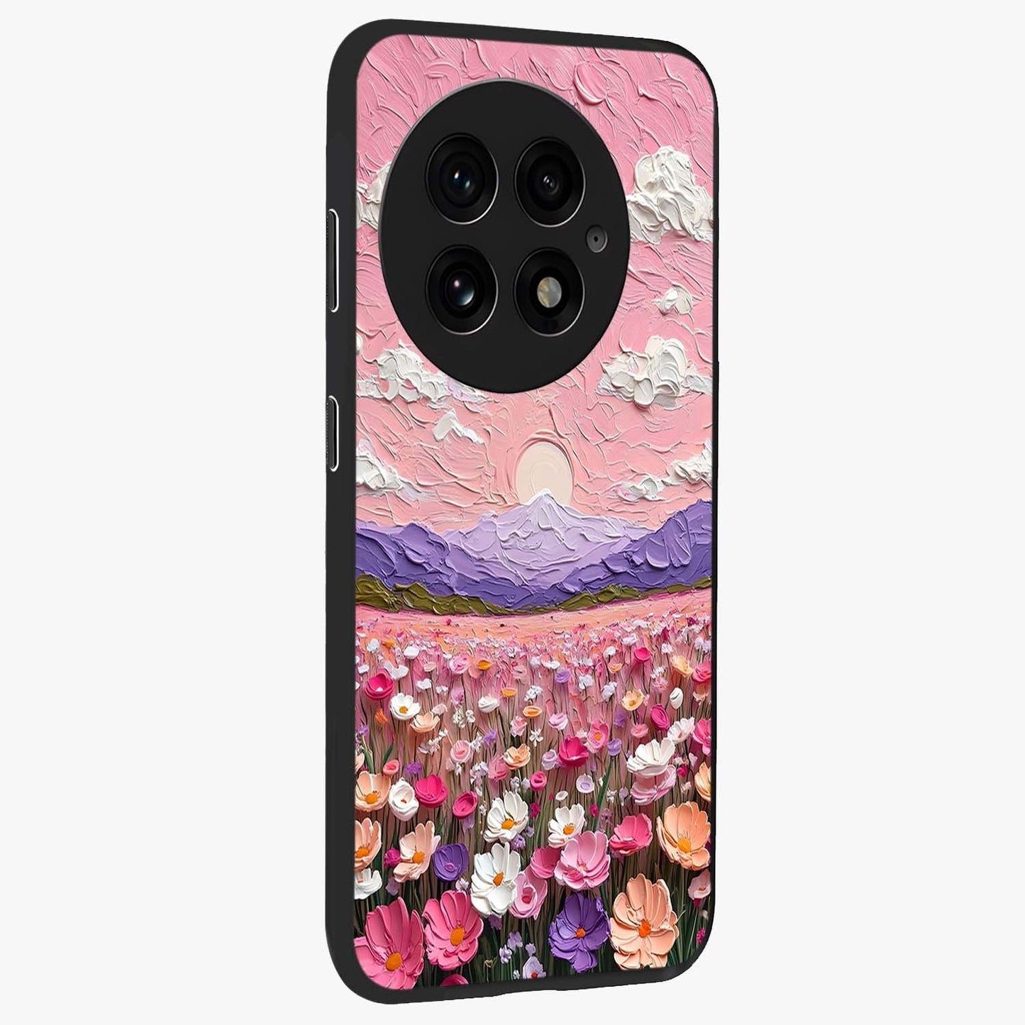 Pink Pastel Groovy Art Glass Case for 1+13 side perspective highlighting funky textures and premium edges