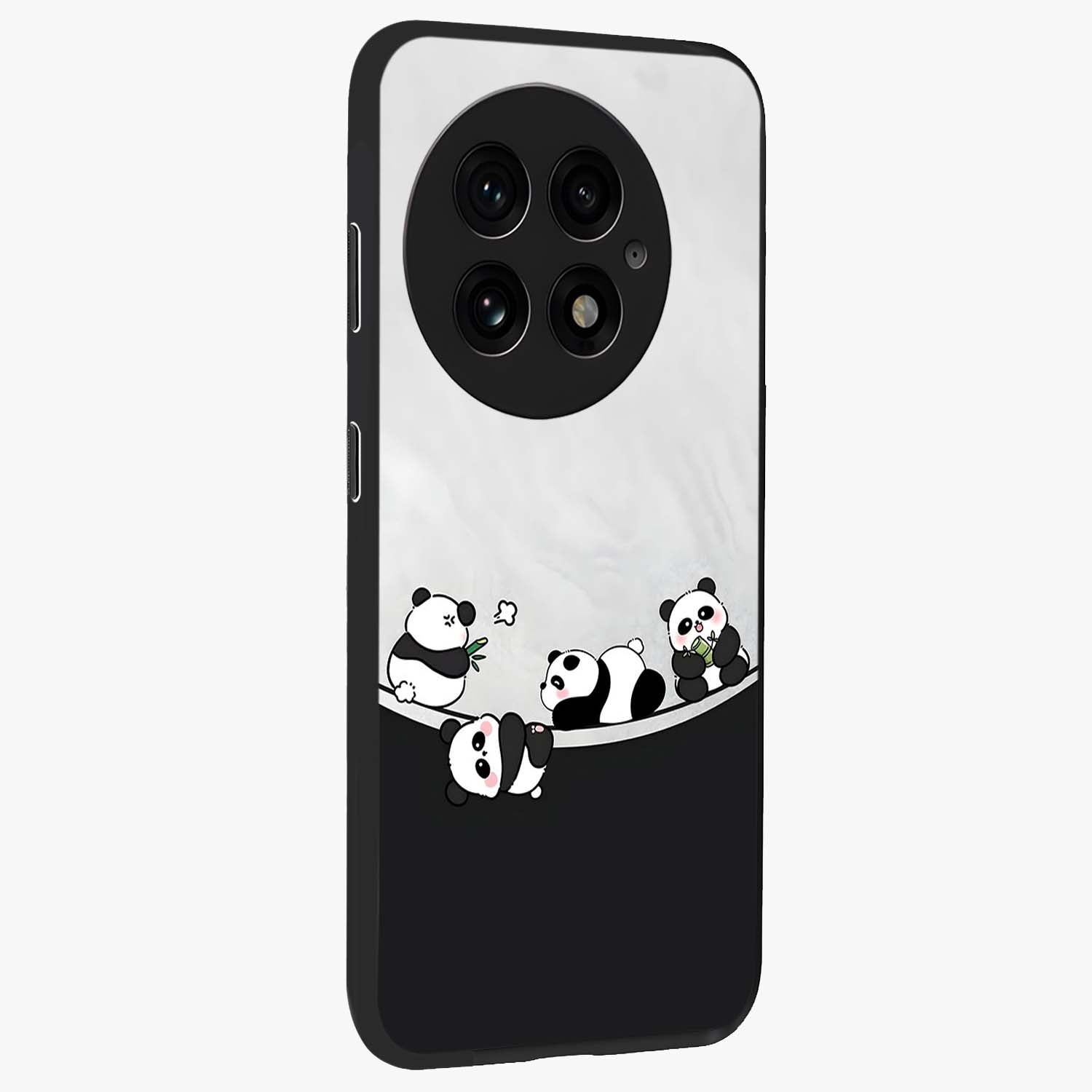 Playful Panda Parade Glass Case for 1+13 side perspective highlighting charming detailing and premium edges