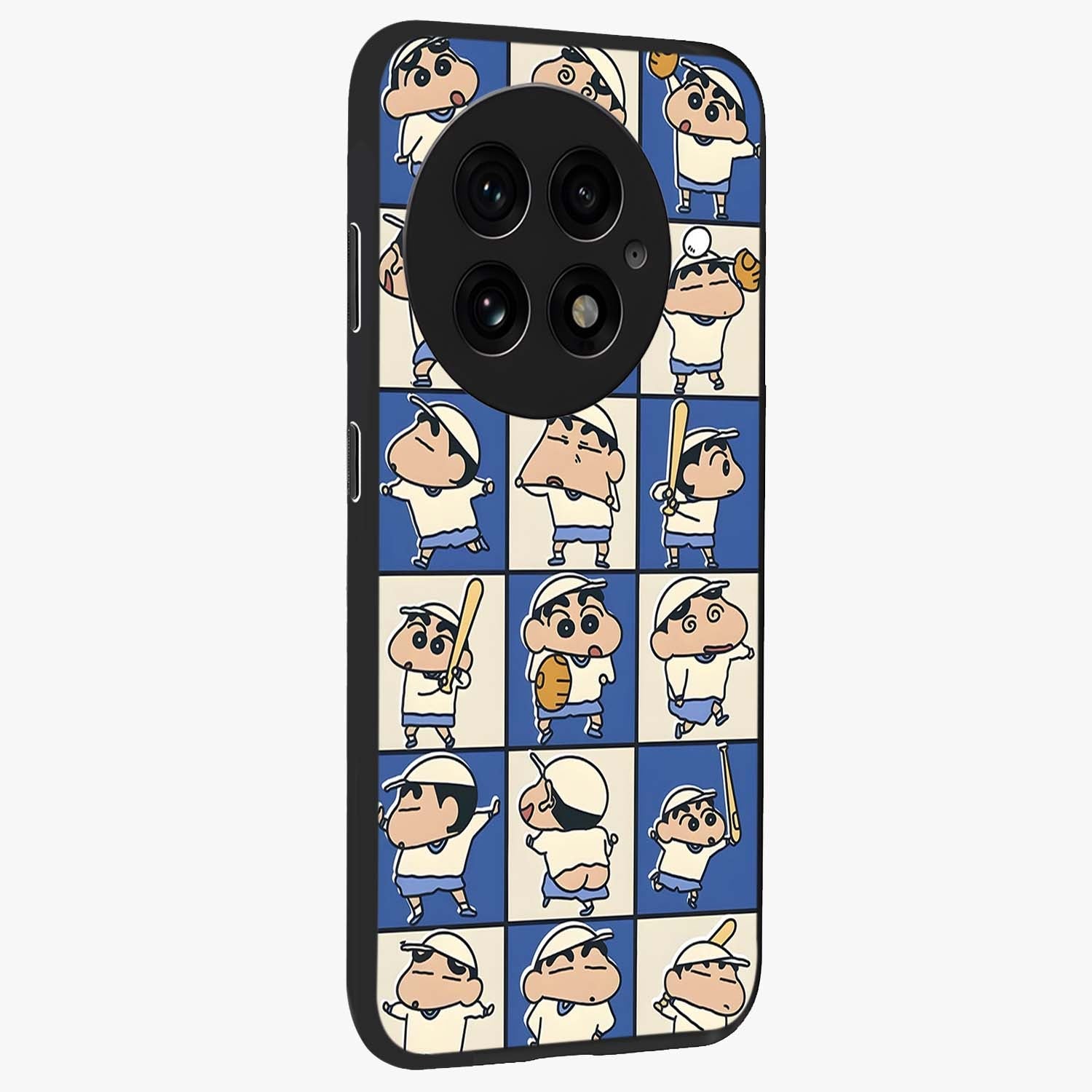Playful Shin Swing Glass Case for 1+13 side perspective highlighting dynamic illustration textures and sleek build