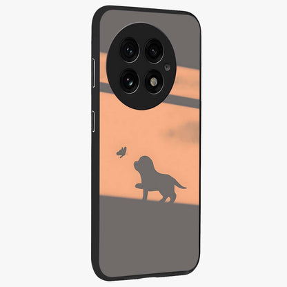 Puppy Shadow Art Glass Case for 1+13 side perspective highlighting cute illustration textures and smooth build