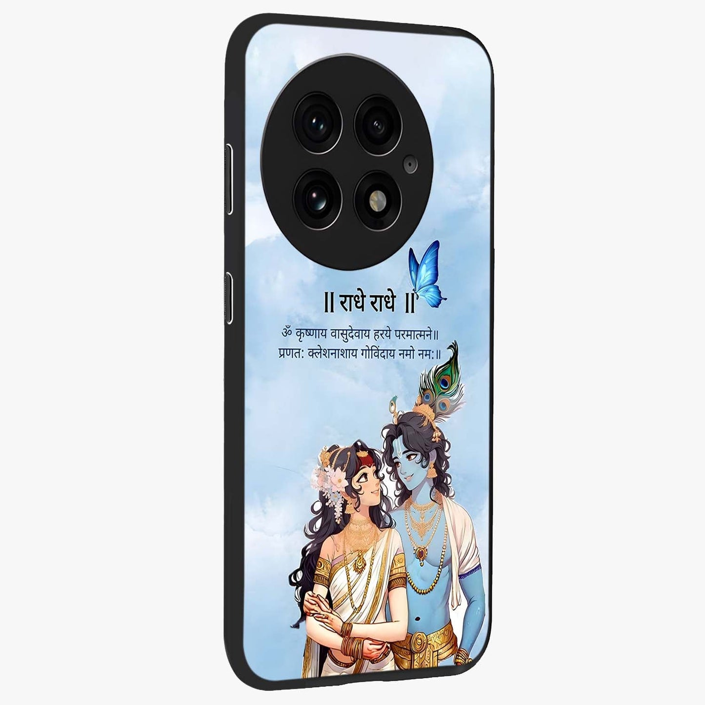 Radha Krishna Eternal Glass Case for 1+13 side perspective highlighting detailed illustration textures and smooth build