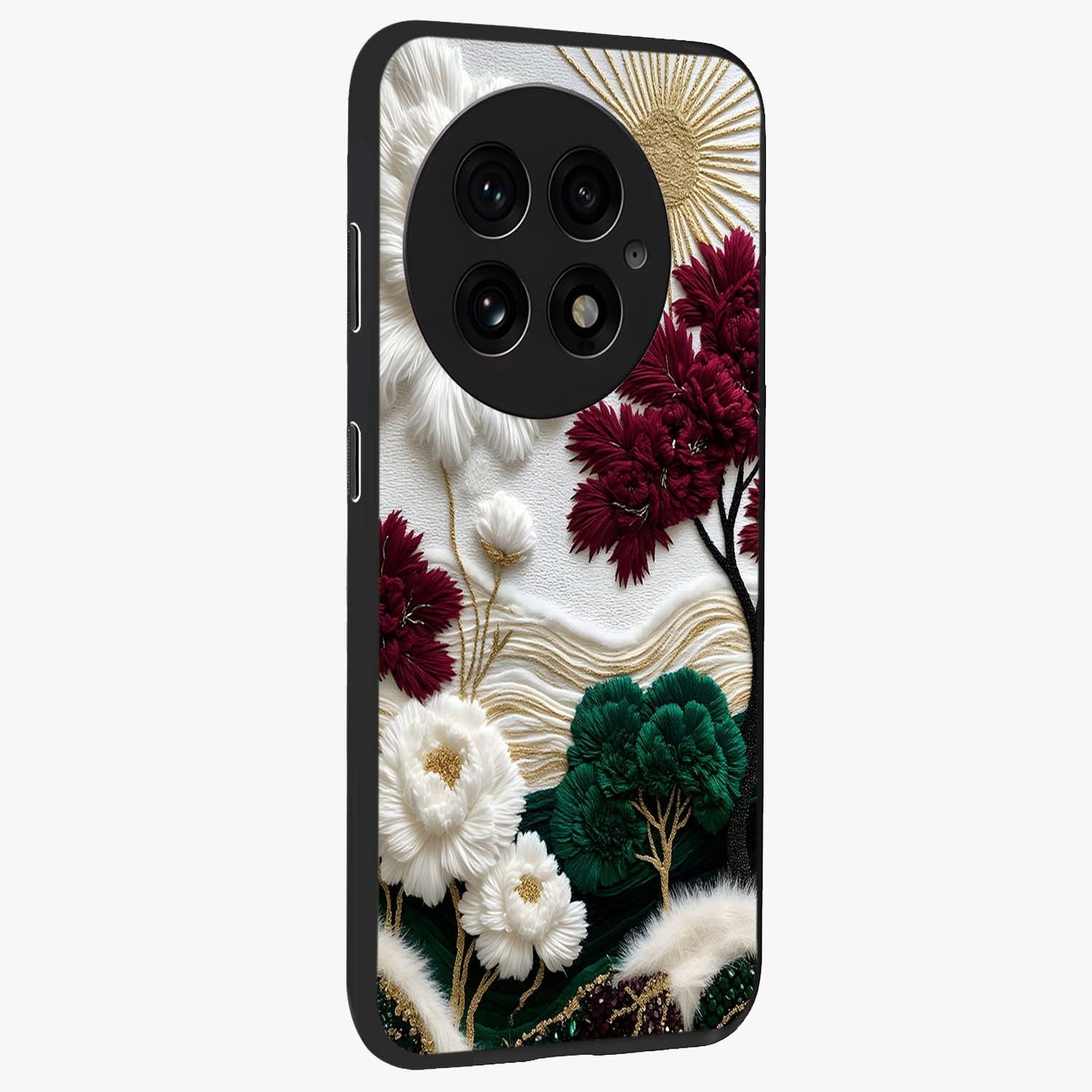 Radiant Bloom Elegance Glass Case for 1+13 side perspective highlighting delicate petal textures and premium edges