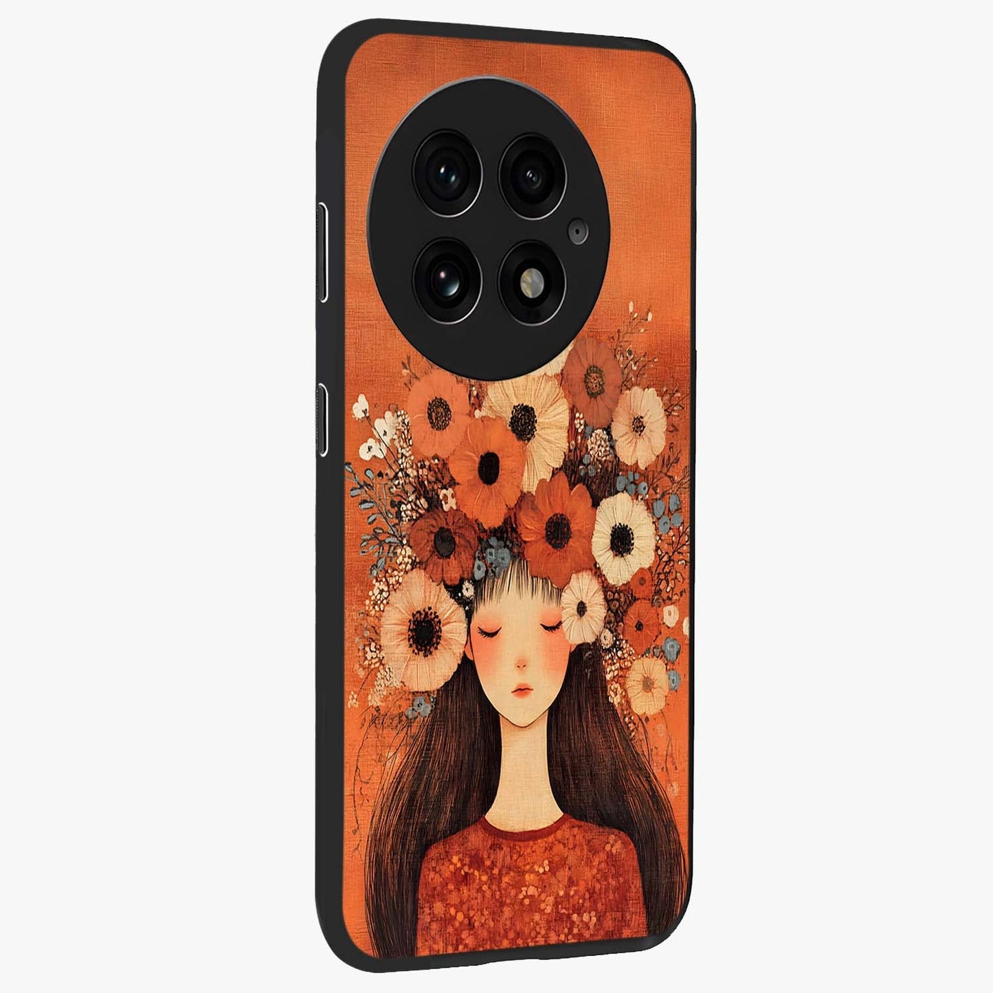 Radiant Flower Thoughts Glass Case for 1+13 side perspective highlighting refined textures and smooth build