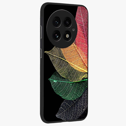Rainbow Leaf Glow Glass Case for 1+13 side perspective highlighting bright detailing and premium edge finish
