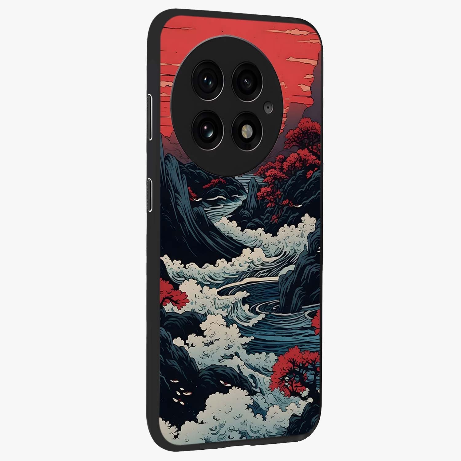 Red Sunset Scenery Glass Case for 1+13 side perspective highlighting calming horizon textures and premium edges