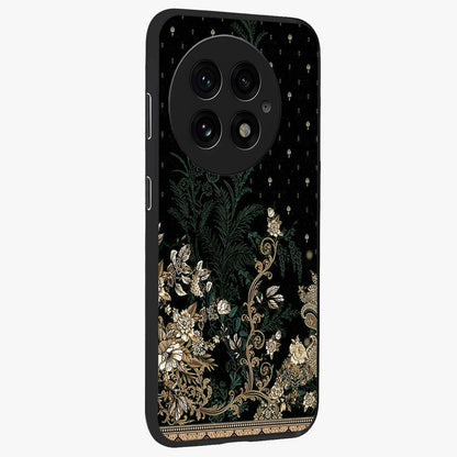 Regal Botanical Tapestry Glass Case for 1+13 side perspective highlighting detailed floral textures and sleek premium build