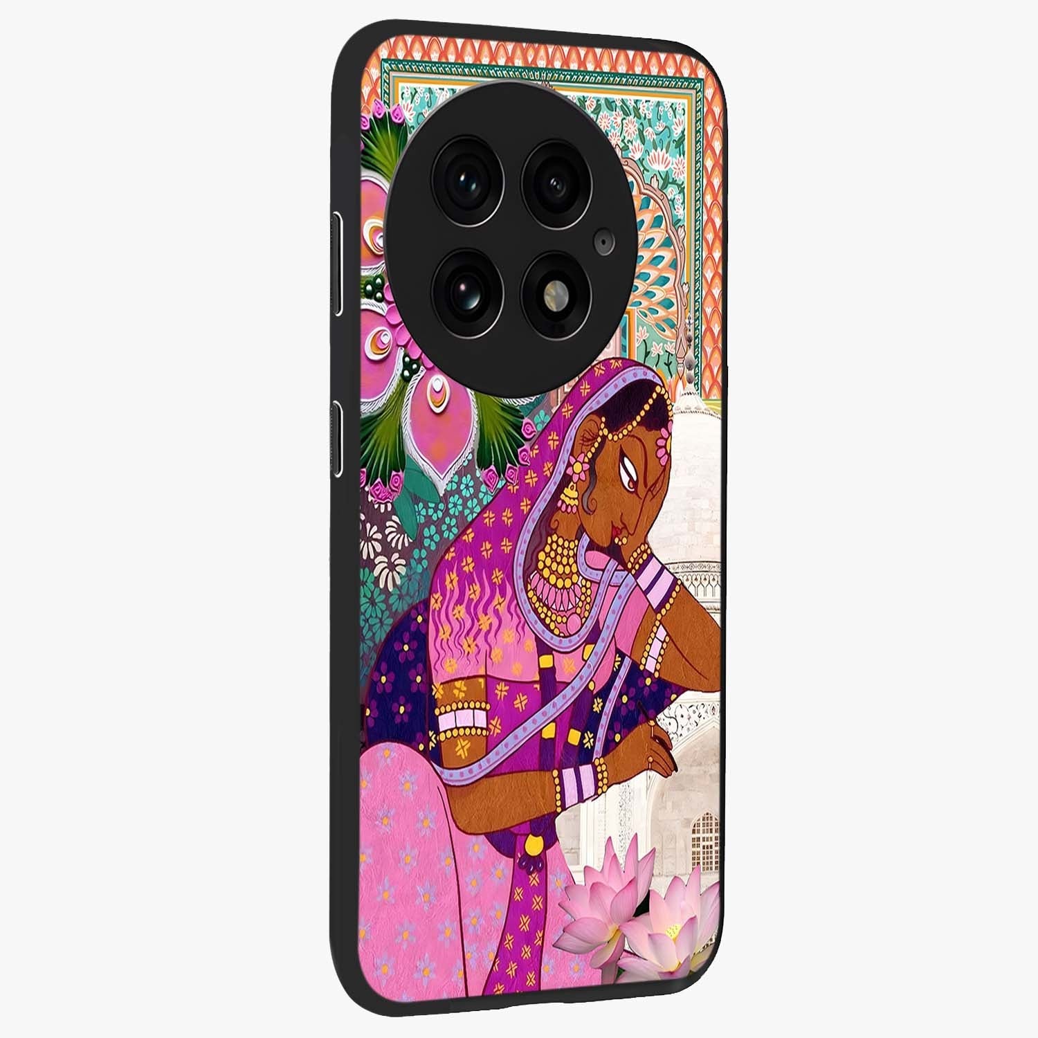 Royal Lotus Muse Glass Case for 1+13 side perspective highlighting serene textures and smooth build