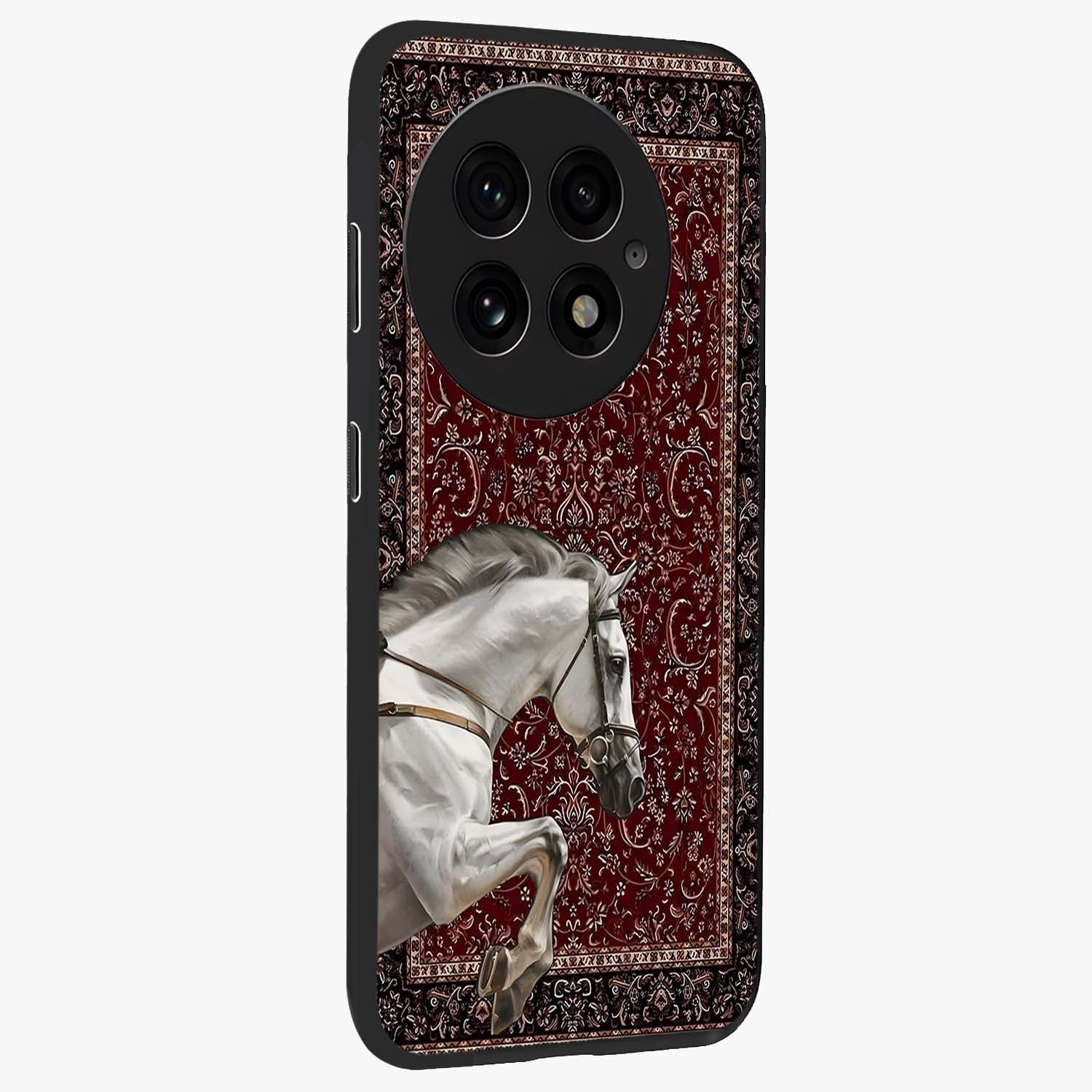 Royal Rider Tapestry Glass Case for 1+13 side perspective highlighting intricate textures and premium edges