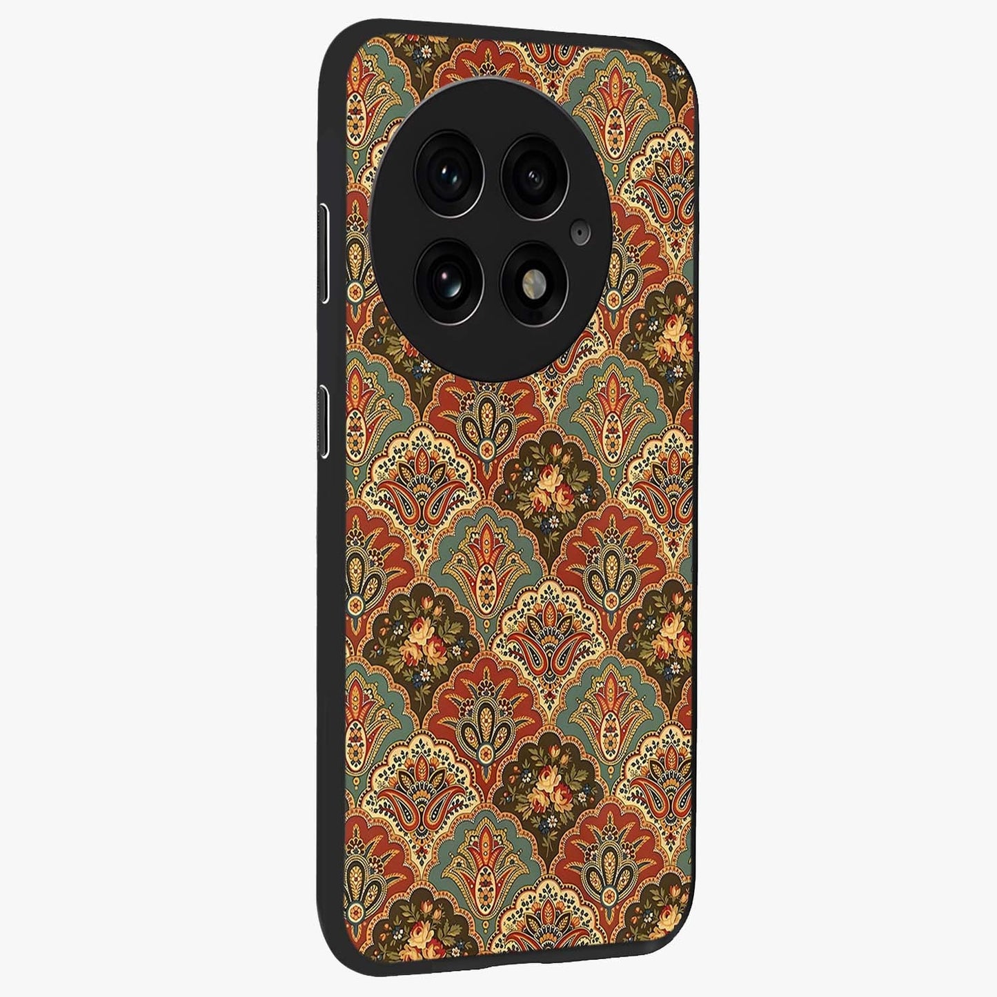 Royal Threadwork Glass Case for 1+13 side perspective highlighting detailed stitching textures and smooth premium build