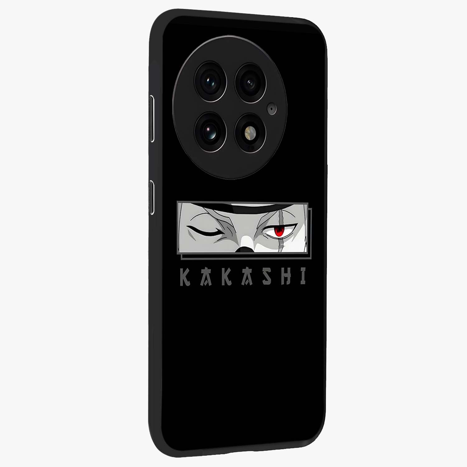 Scarlet Ninja Gaze Glass Case for 1+13 side perspective highlighting intense textures and premium edges