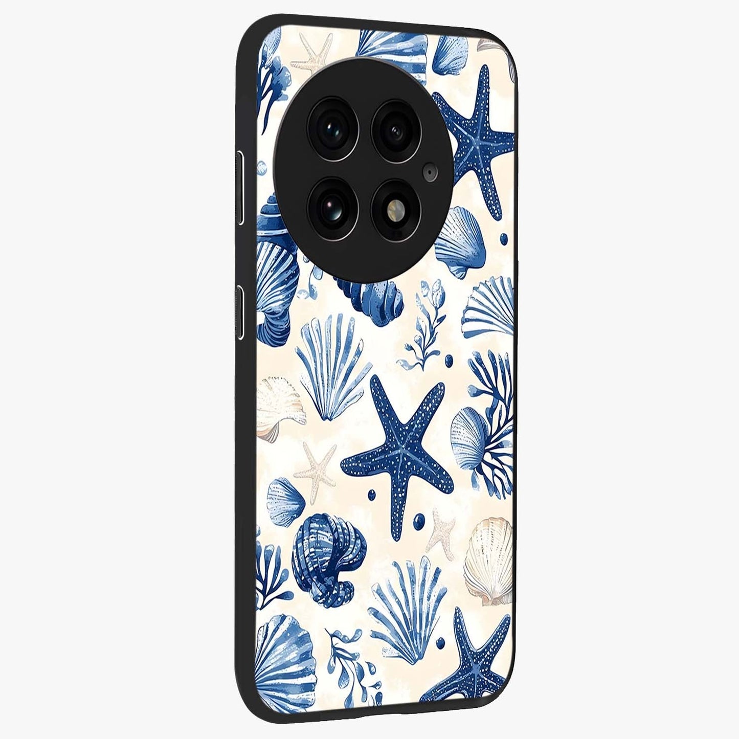 Seaside Starfish Magic Glass Case for 1+13 side perspective highlighting playful beach textures and sleek build