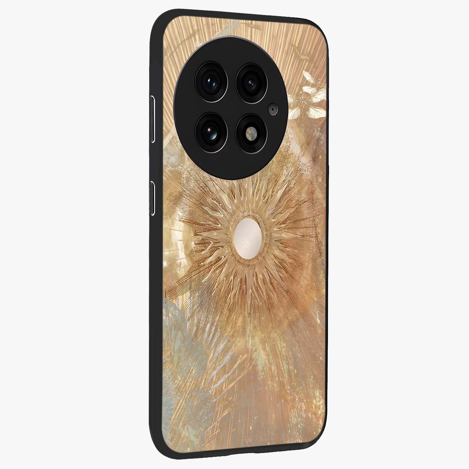 Silken Whirl Glass Case for 1+13 side perspective highlighting fluid textures and sleek premium build