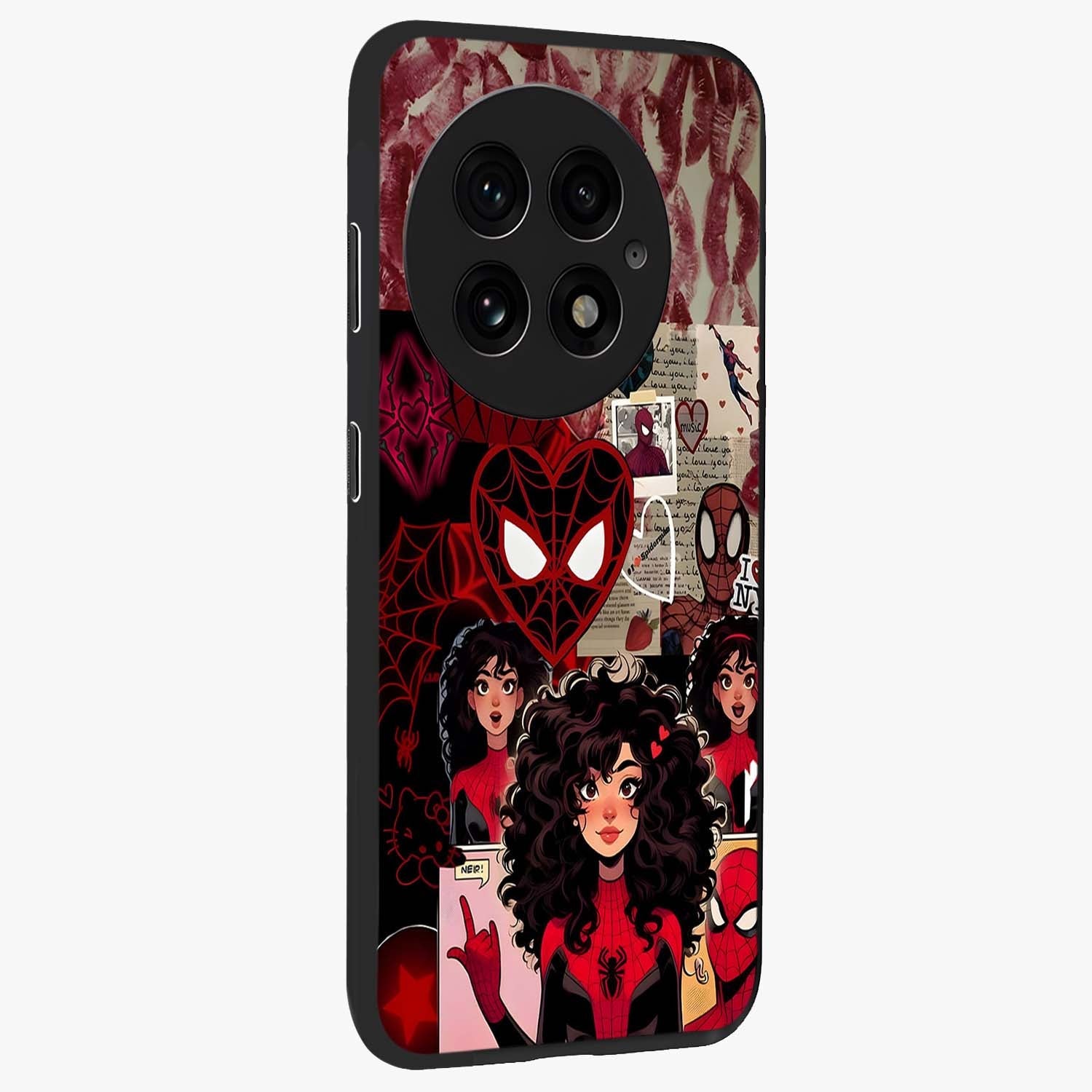 Spider Love Story Glass Case for 1+13 side perspective highlighting dynamic character textures and premium edges