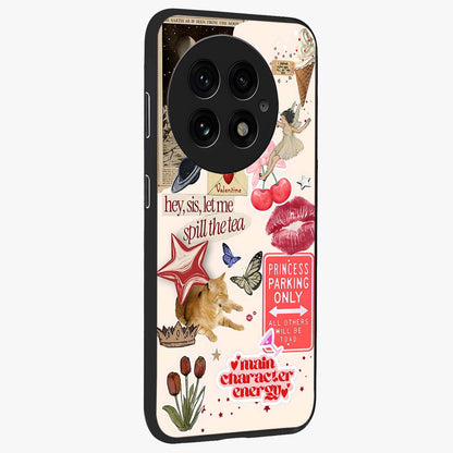 Spill the Tea Retro Collage Glass Case for 1+13 side perspective highlighting layered textures and sleek build