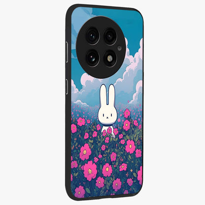 Springtime Blossom Bunny Glass Case for 1+13 side perspective highlighting charming illustration textures and premium edges