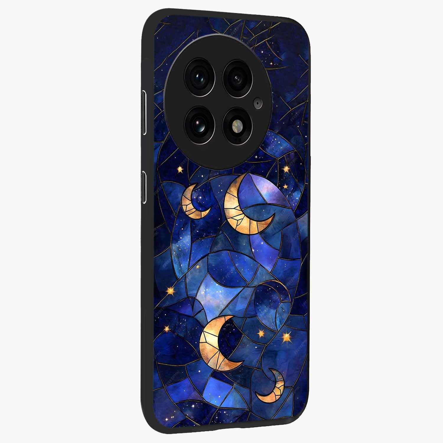 Starlit Sky Tapestry Glass Case for 1+13 side perspective highlighting intricate celestial textures and premium edges