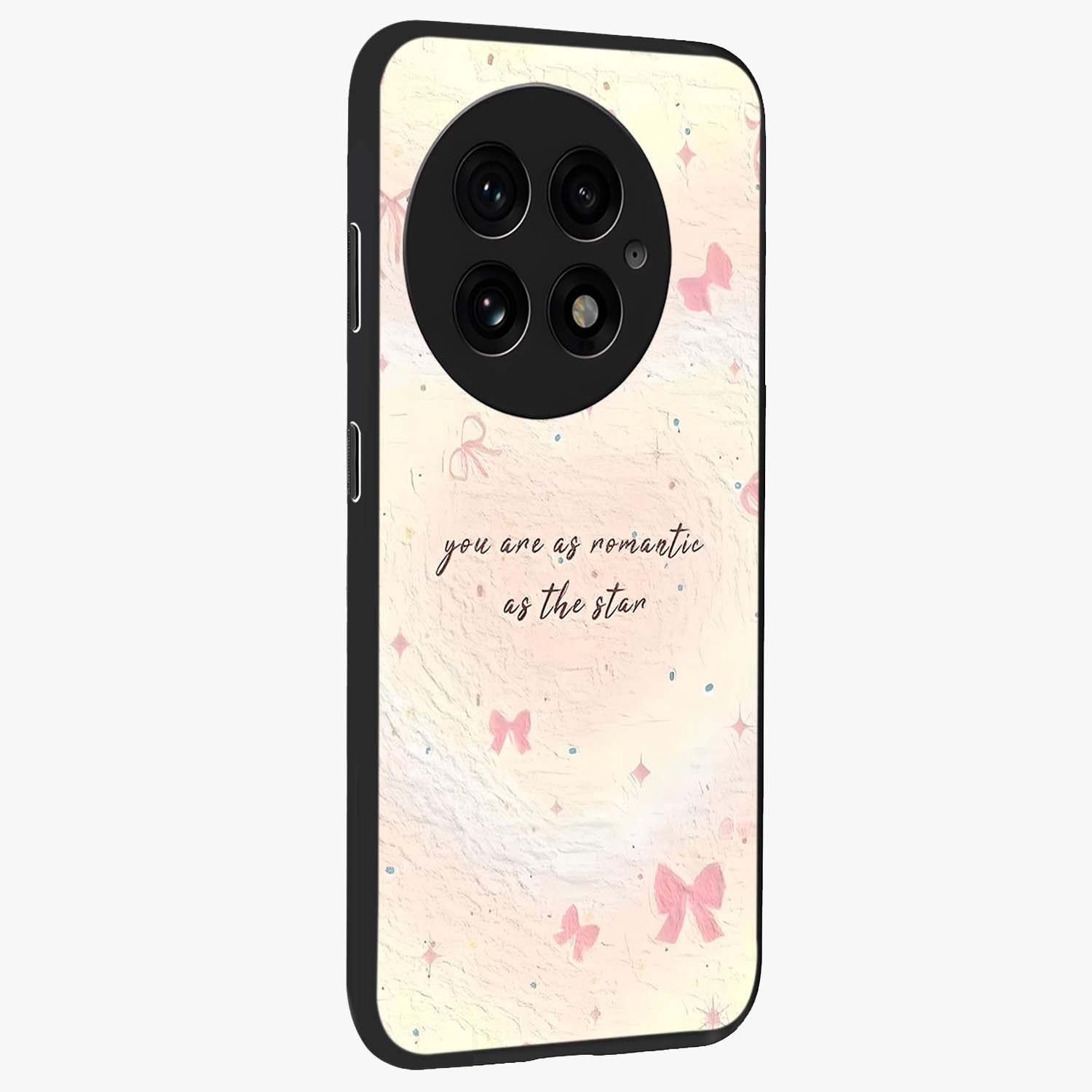 Starry Bow Romance Glass Case for 1+13 side perspective highlighting delicate detailing and premium edges