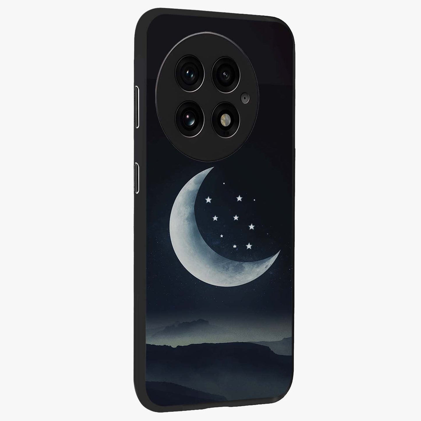 Starry Moon Pattern Glass Case for 1+13 side perspective highlighting celestial textures and premium edges