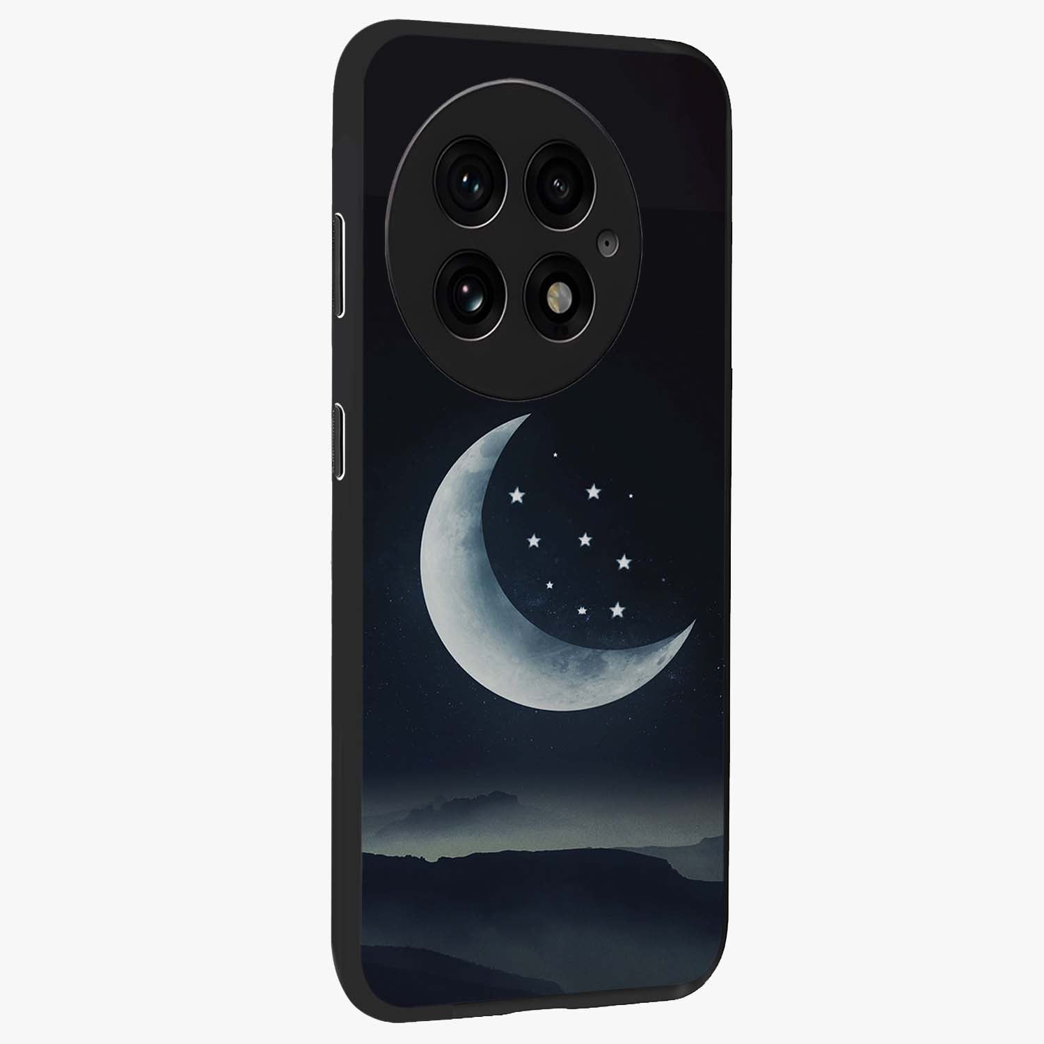 Starry Moon Pattern Glass Case for 1+13 side perspective highlighting celestial textures and premium edges