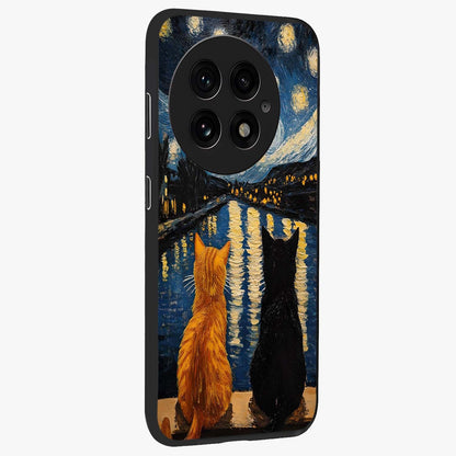 Starry River Cats Glass Case for 1+13 side perspective highlighting charming illustration textures and smooth build