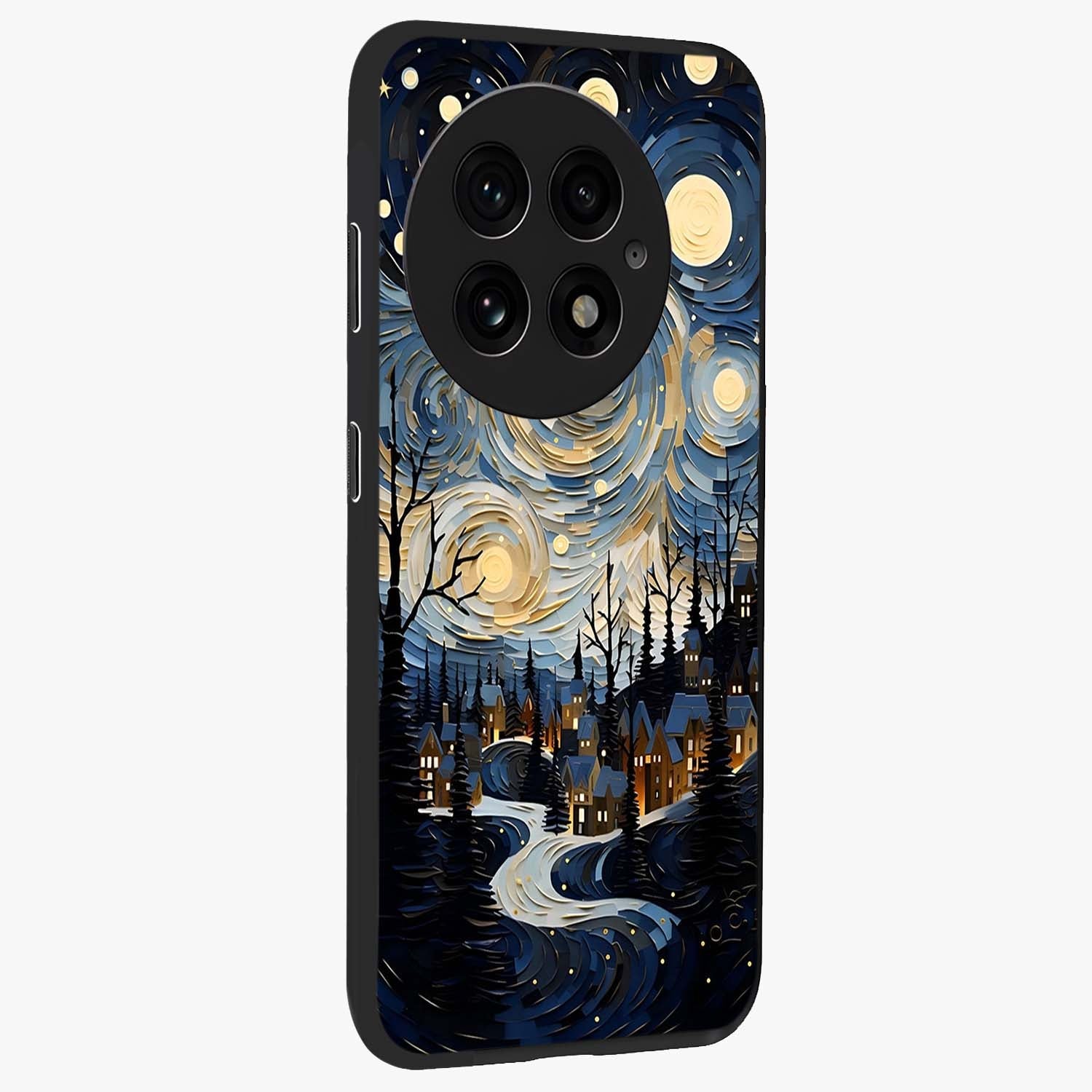 Starry Winter Town Glass Case for 1+13 side perspective highlighting serene landscape textures and premium edges
