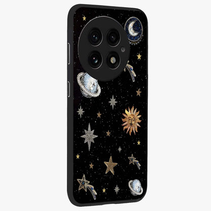 Stars and Planets Brooches Glass Case for 1+13 side perspective highlighting intricate planetary textures and sleek build