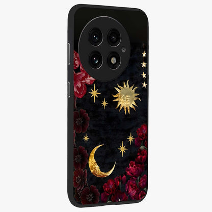 Sunflower Custom Name Glass Case for 1+13 side perspective highlighting custom typography and vibrant bloom textures