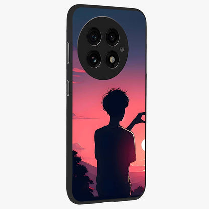 Sunset Silhouette Girl Glass Case for 1+13 side perspective highlighting soft scenic textures and sleek premium build