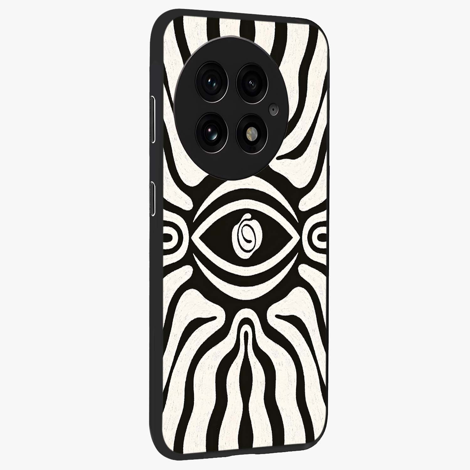 Trancewave Illusion Art Glass Case for 1+13 side perspective highlighting dynamic wave textures and premium edges