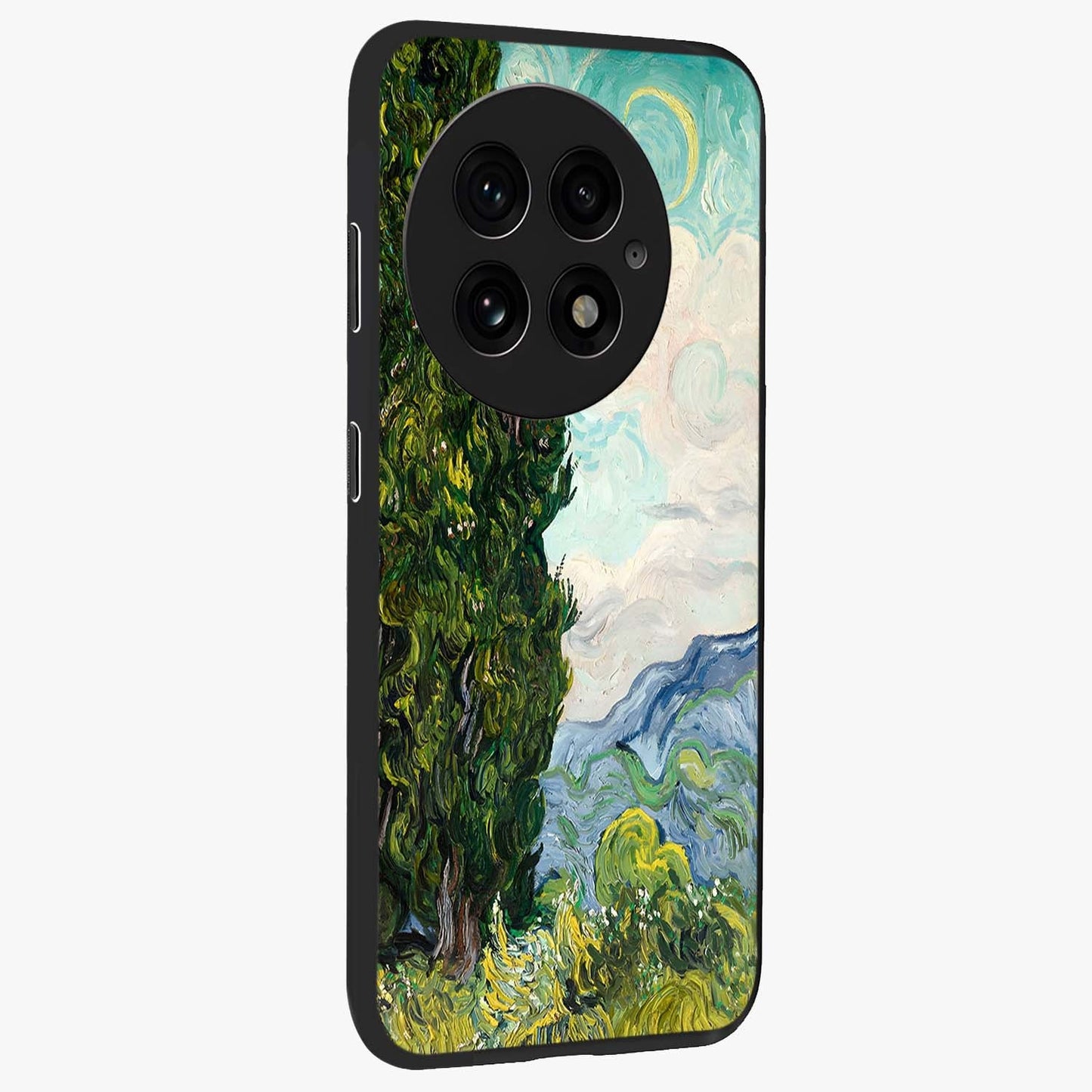 Van Gogh Vintage Art Glass Case for 1+13 side perspective highlighting textured detailing and sleek premium build