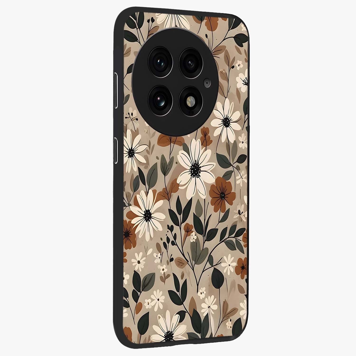 Vector Flowers Glass Case for 1+13 side perspective highlighting smooth floral textures and premium edges