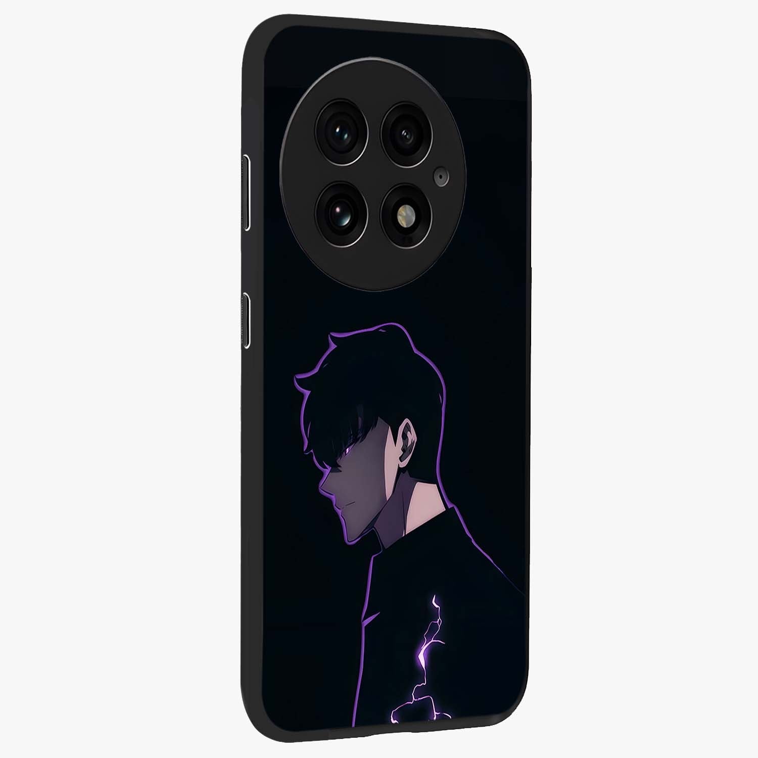 Void Lightning Phantom Glass Case for 1+13 side perspective highlighting sharp energy textures and premium edges
