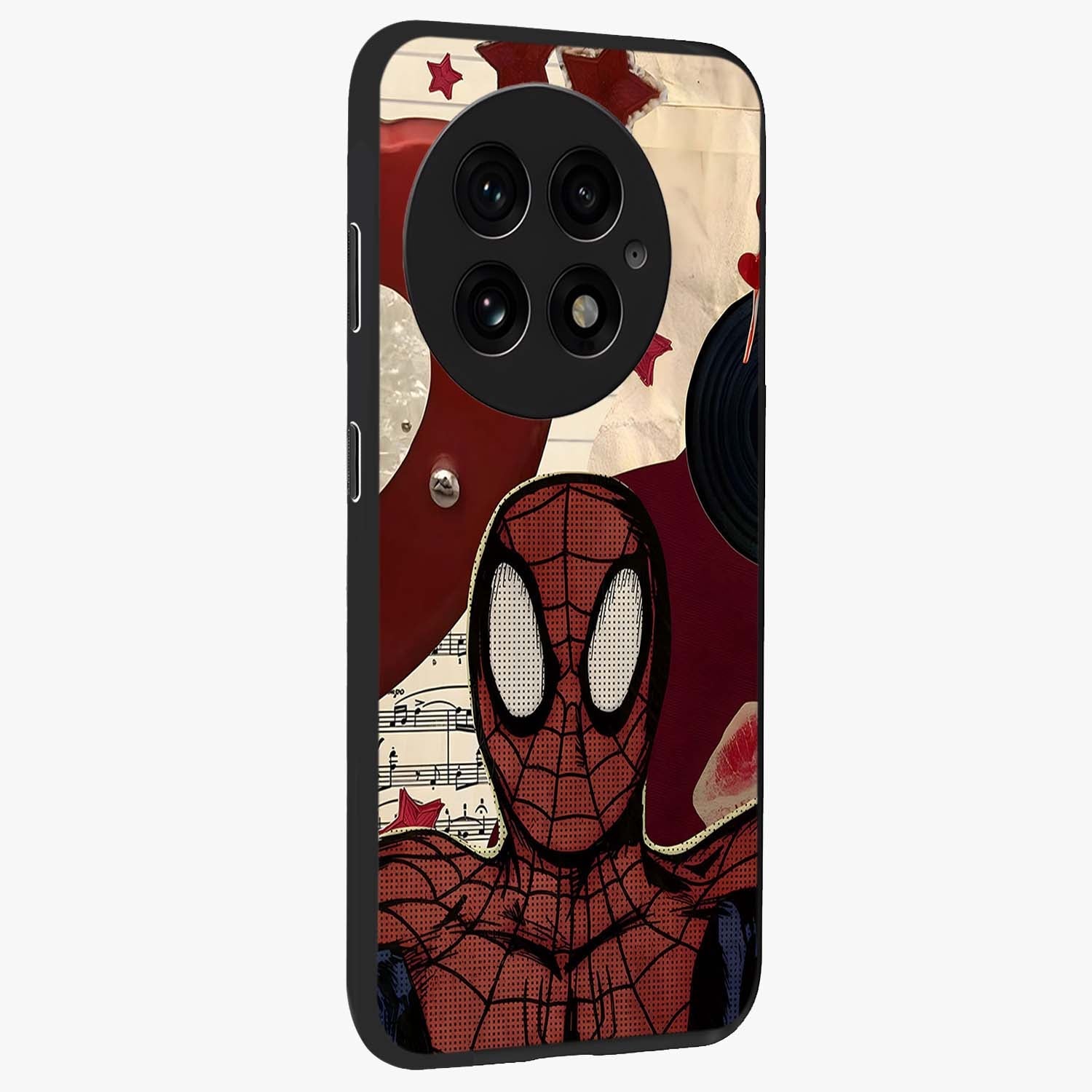 Web Warrior Vibes Glass Case for 1+13 side perspective highlighting energetic textures and premium edges