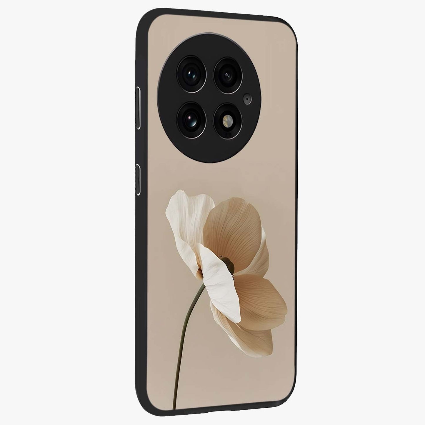 Whispering Petals Glass Case for 1+13 side perspective highlighting delicate petal textures and smooth build