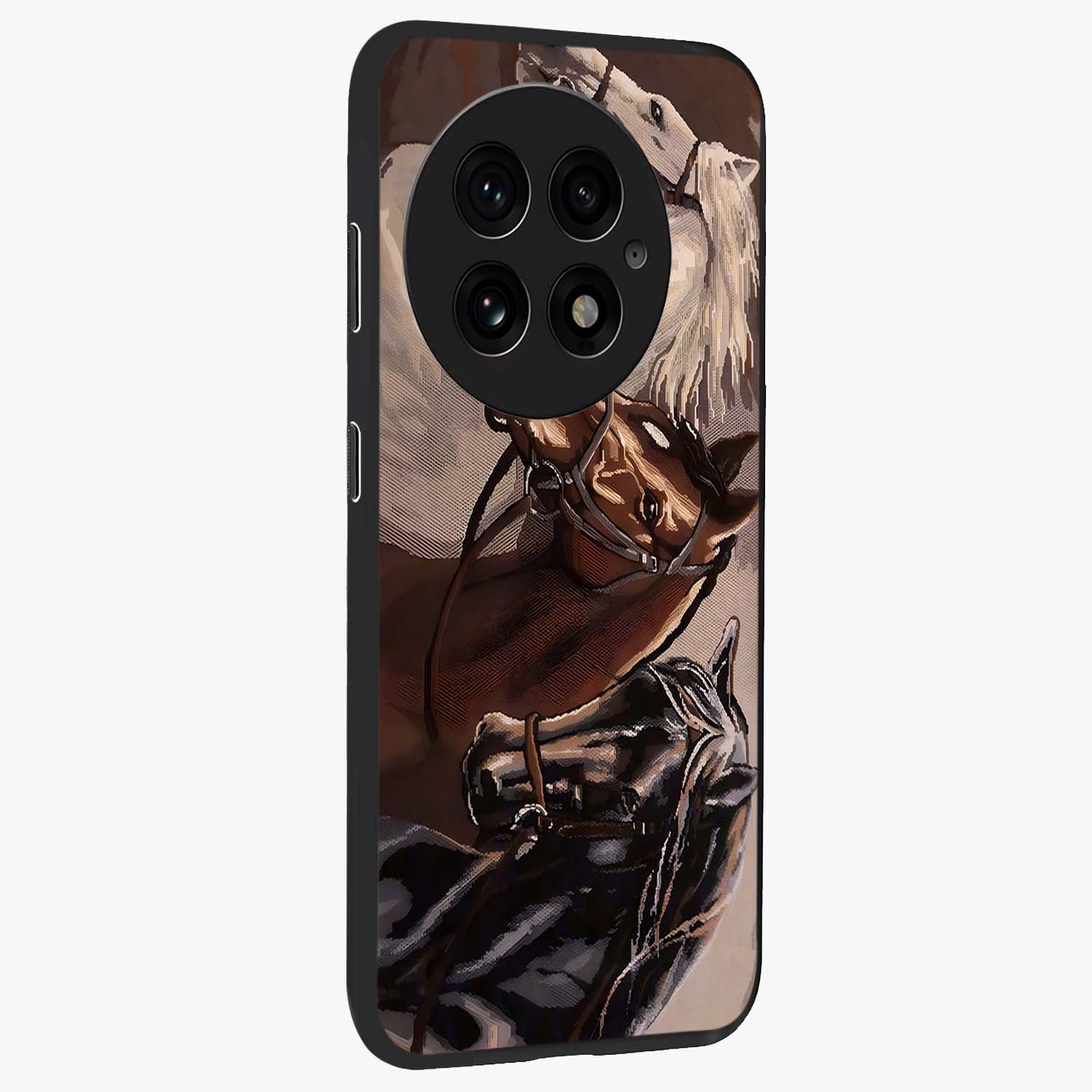 Wild Trio Gallop Glass Case for 1+13 side perspective highlighting strong motion textures and premium edges