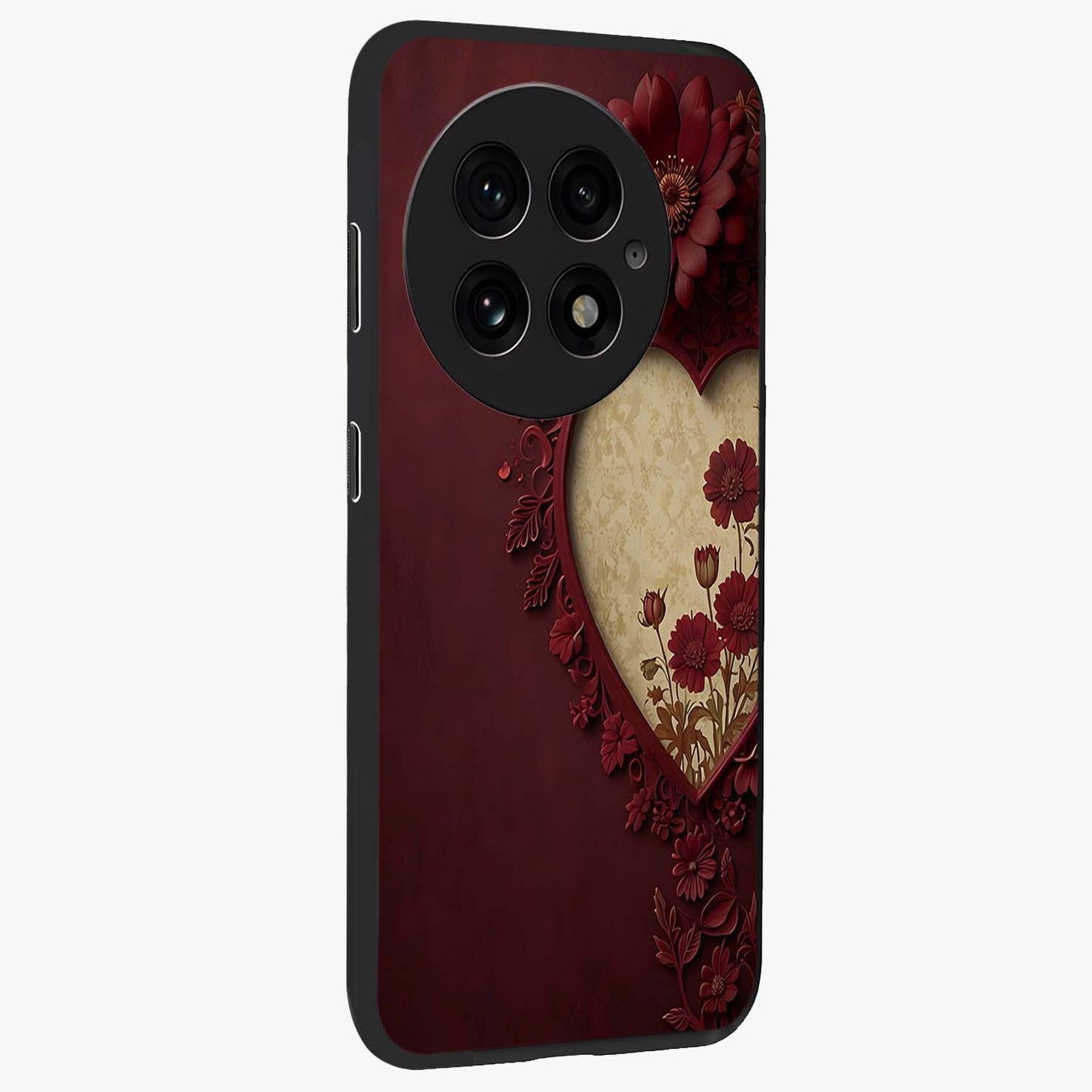 Wine Heart Vintage Art Glass Case for 1+13 side perspective highlighting classic textures and premium edges