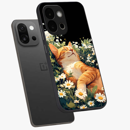 Blissful Bloom Cat Glass Case for OnePlus 13S |1+13S