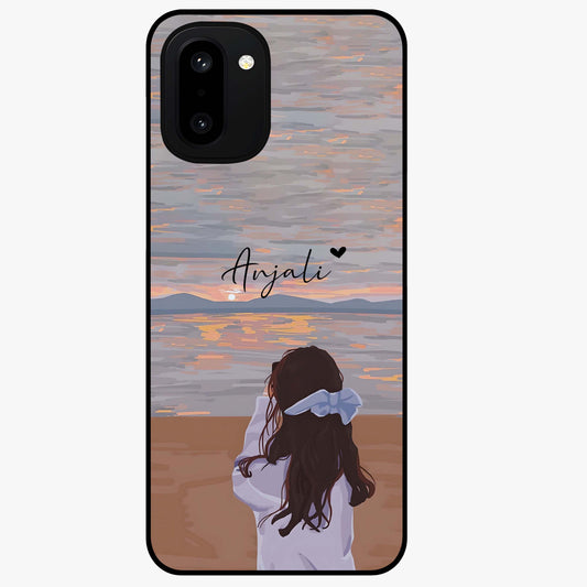 Girl Facing Sunset Beach Custom Name Glass Case for OnePlus 15R |1+15R