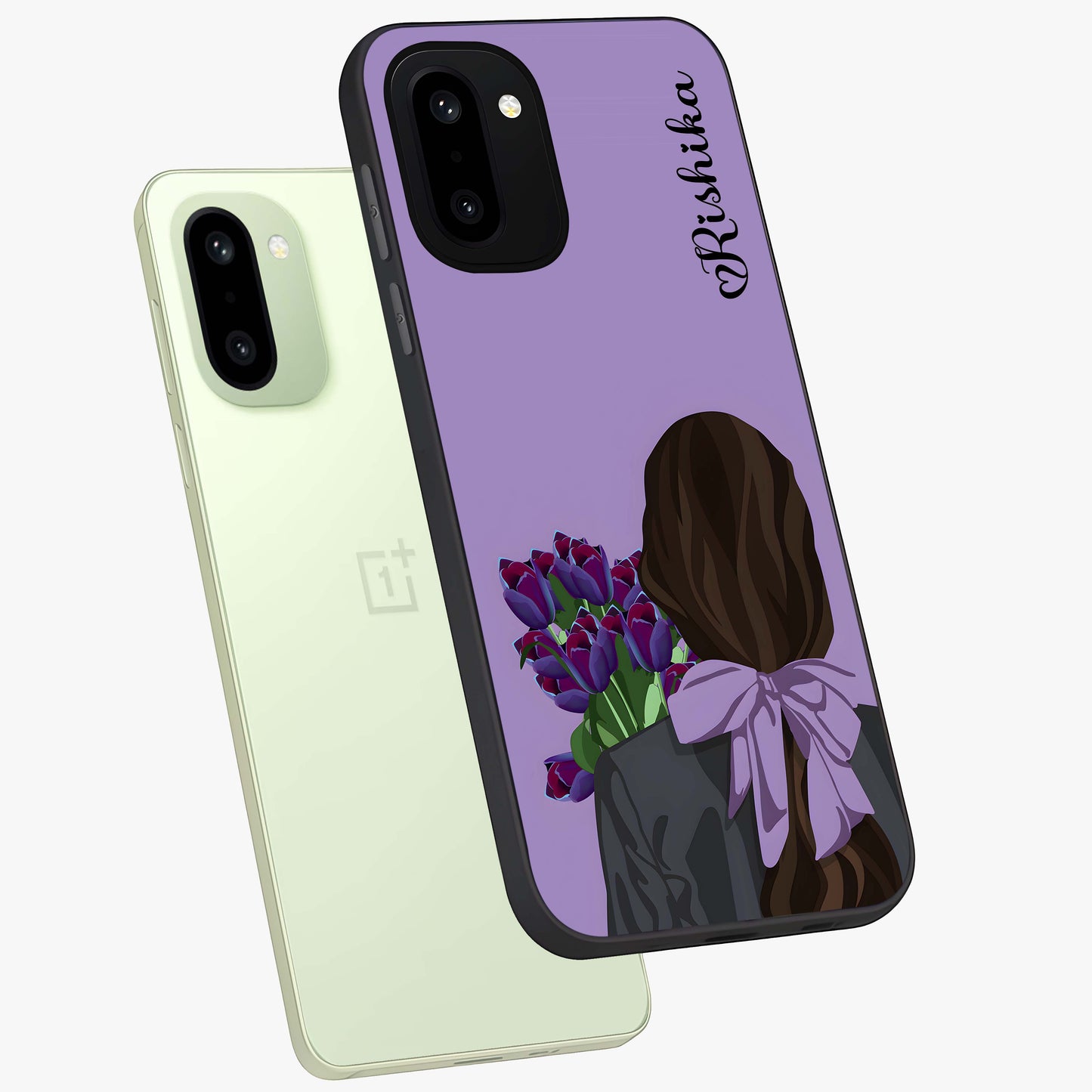 Girl Holding Flowers Custom Name Glass Case for OnePlus 15R |1+15R
