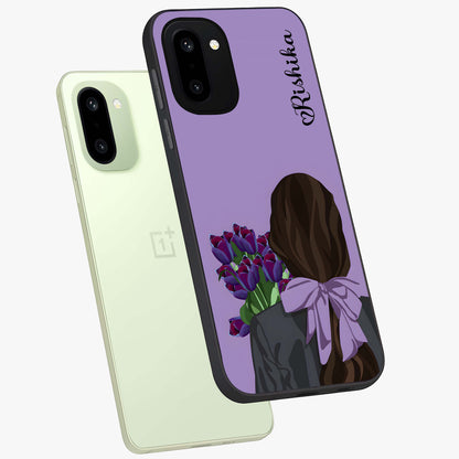 Girl Holding Flowers Custom Name Glass Case for OnePlus 15R |1+15R