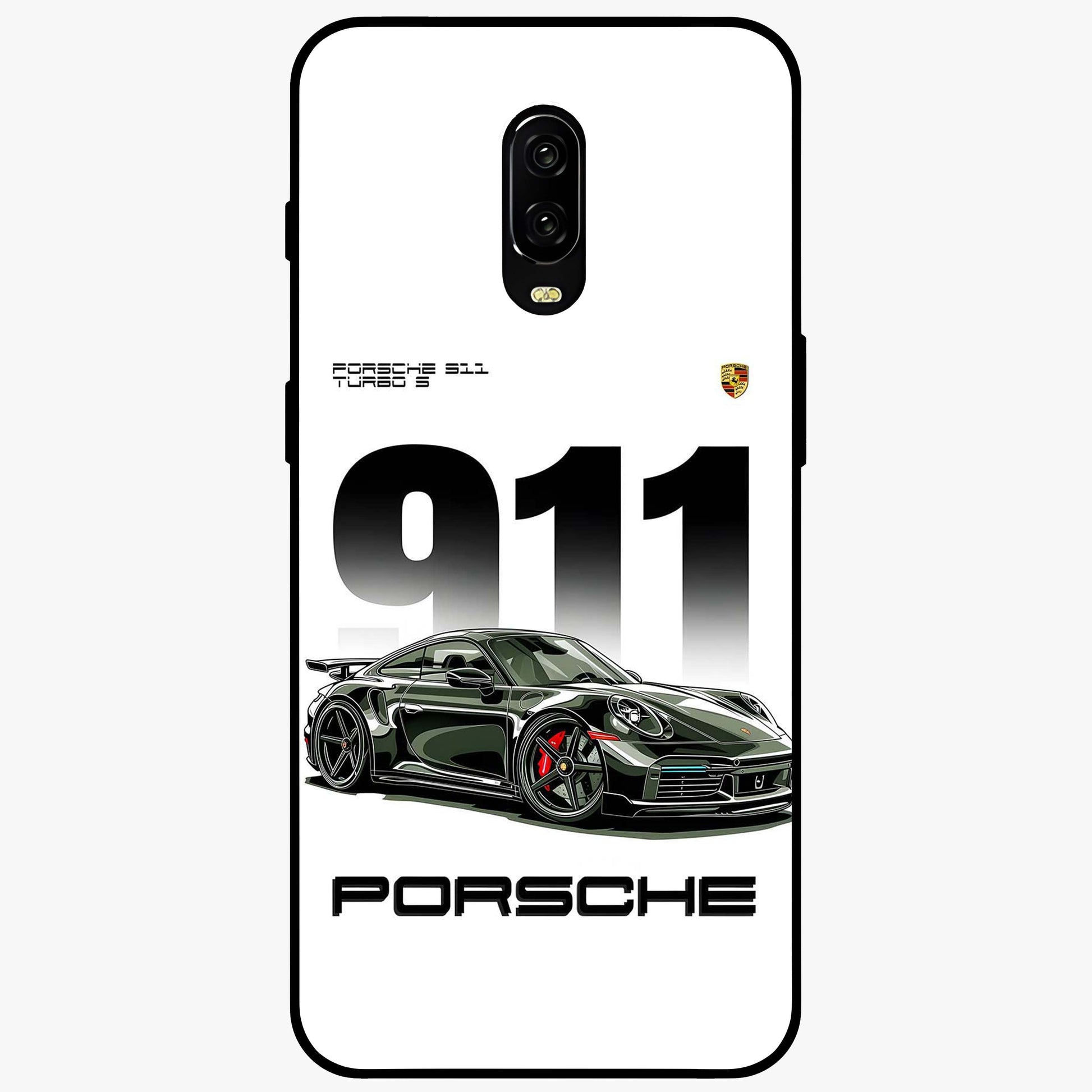 911 Turbo Dominance Glass Case showing clean flat back view with bold 911 sports car artwork and glossy glass finish.